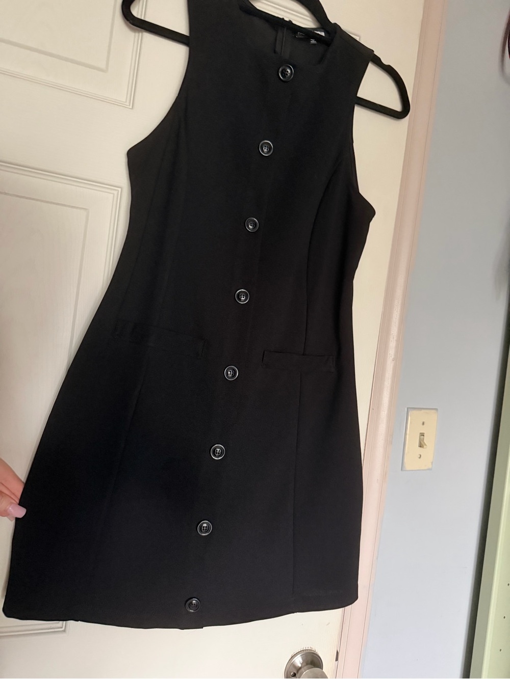 Classic Black Button-Front Sleeveless Dress